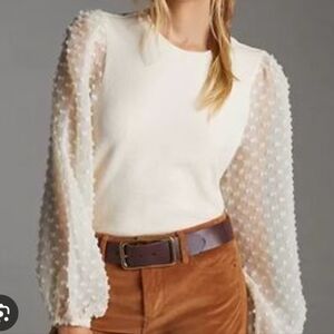 Anthropologie Cream Blouse Long Sleeve